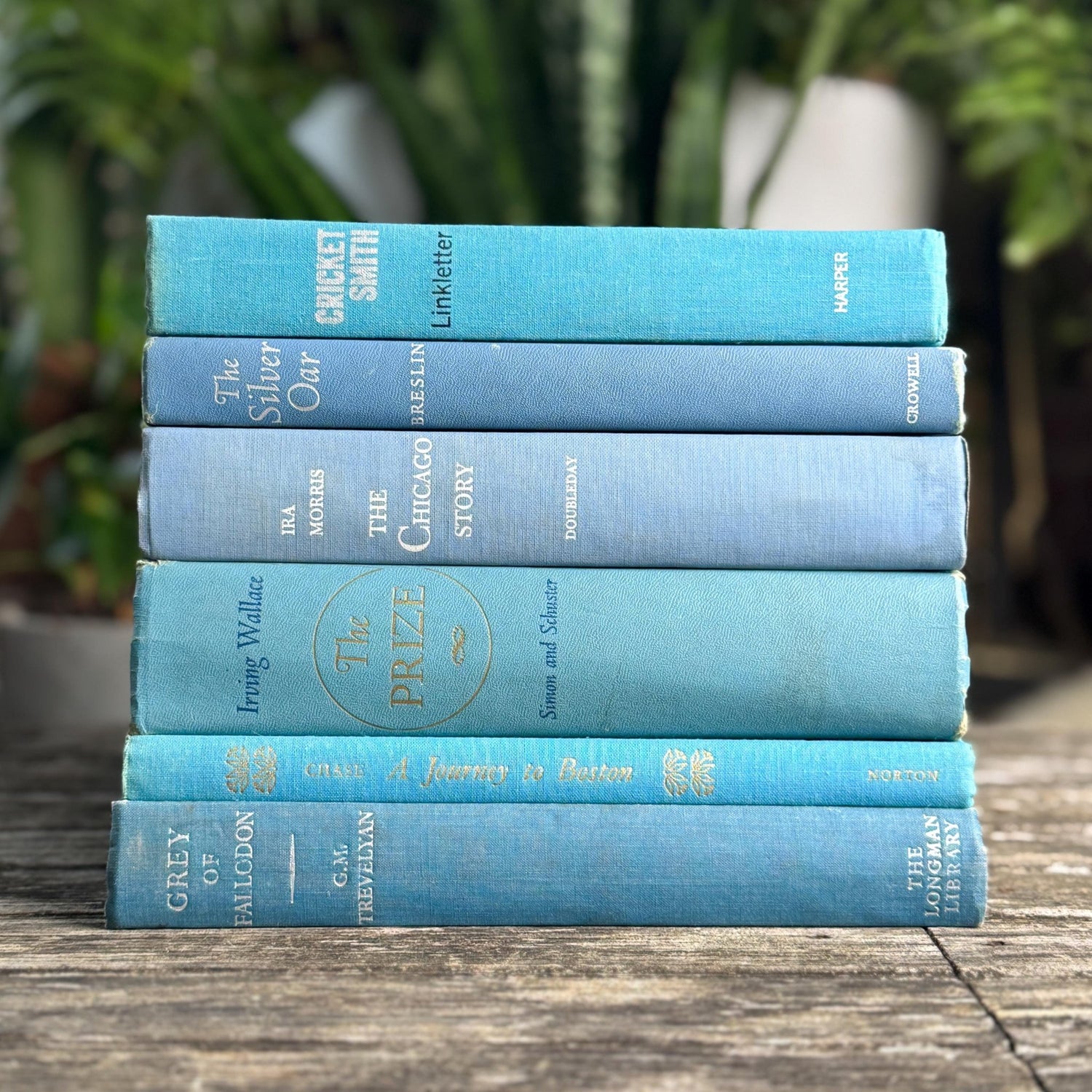 Vintage Mid - Century Aqua and Light Blue Books for Shelf Styling - Pretty Old Books