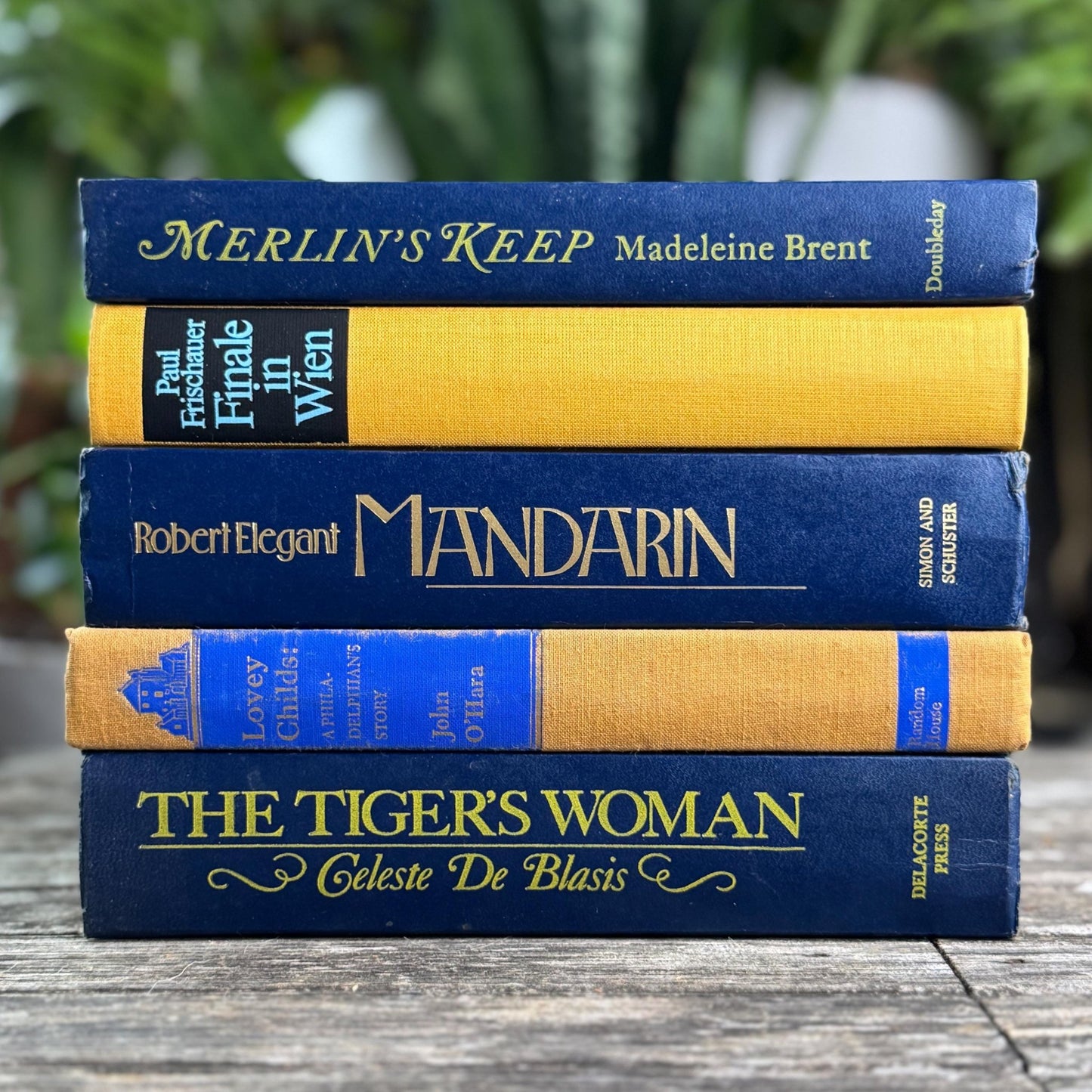 Vintage Mid Century Blue & Yellow Book Set For Shelf Styling - Pretty Old Books