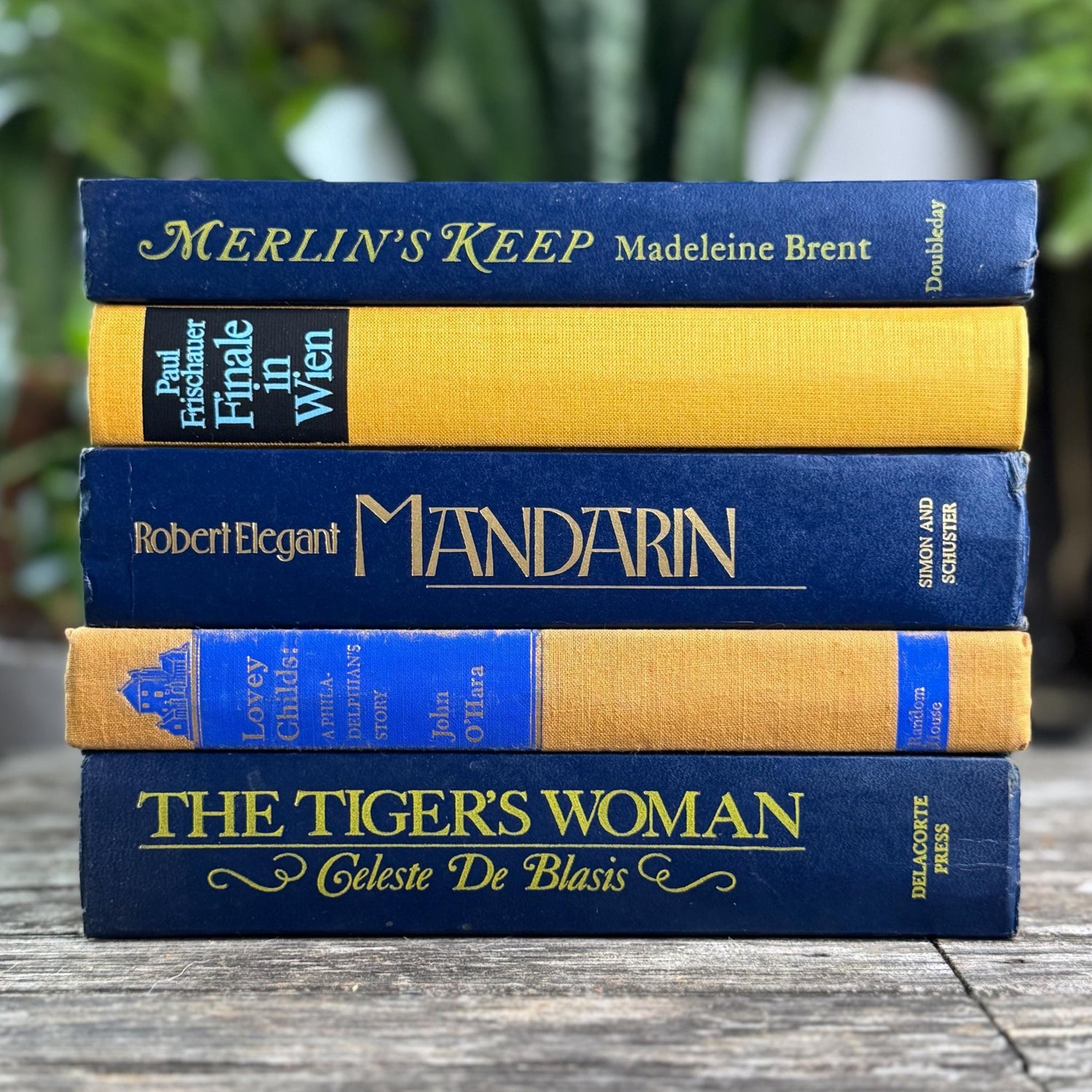 Vintage Mid Century Blue & Yellow Book Set For Shelf Styling - Pretty Old Books