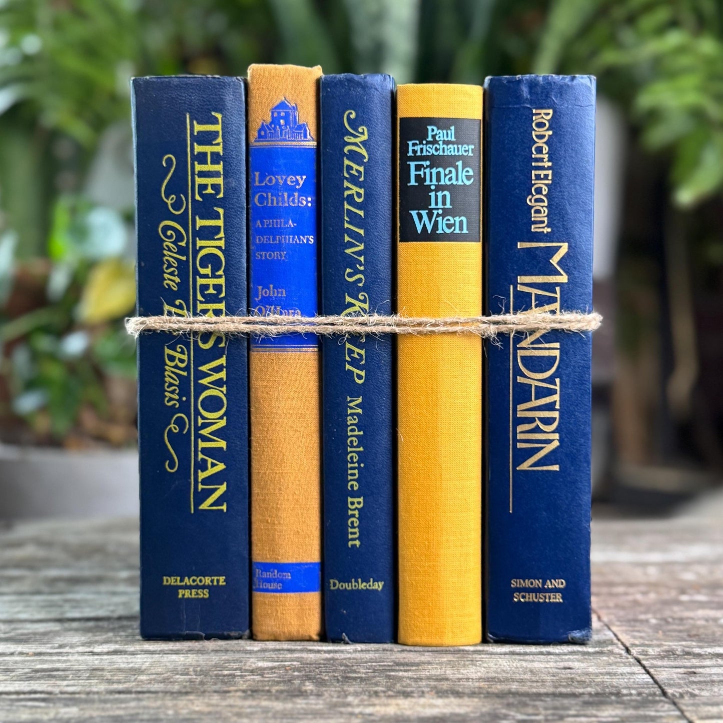 Vintage Mid Century Blue & Yellow Book Set For Shelf Styling - Pretty Old Books