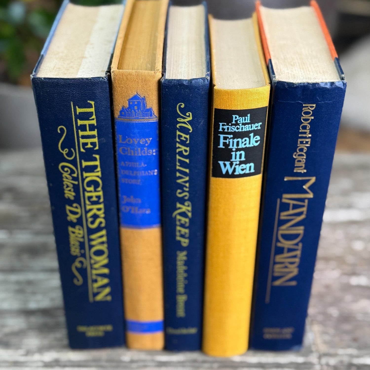 Vintage Mid Century Blue & Yellow Book Set For Shelf Styling - Pretty Old Books