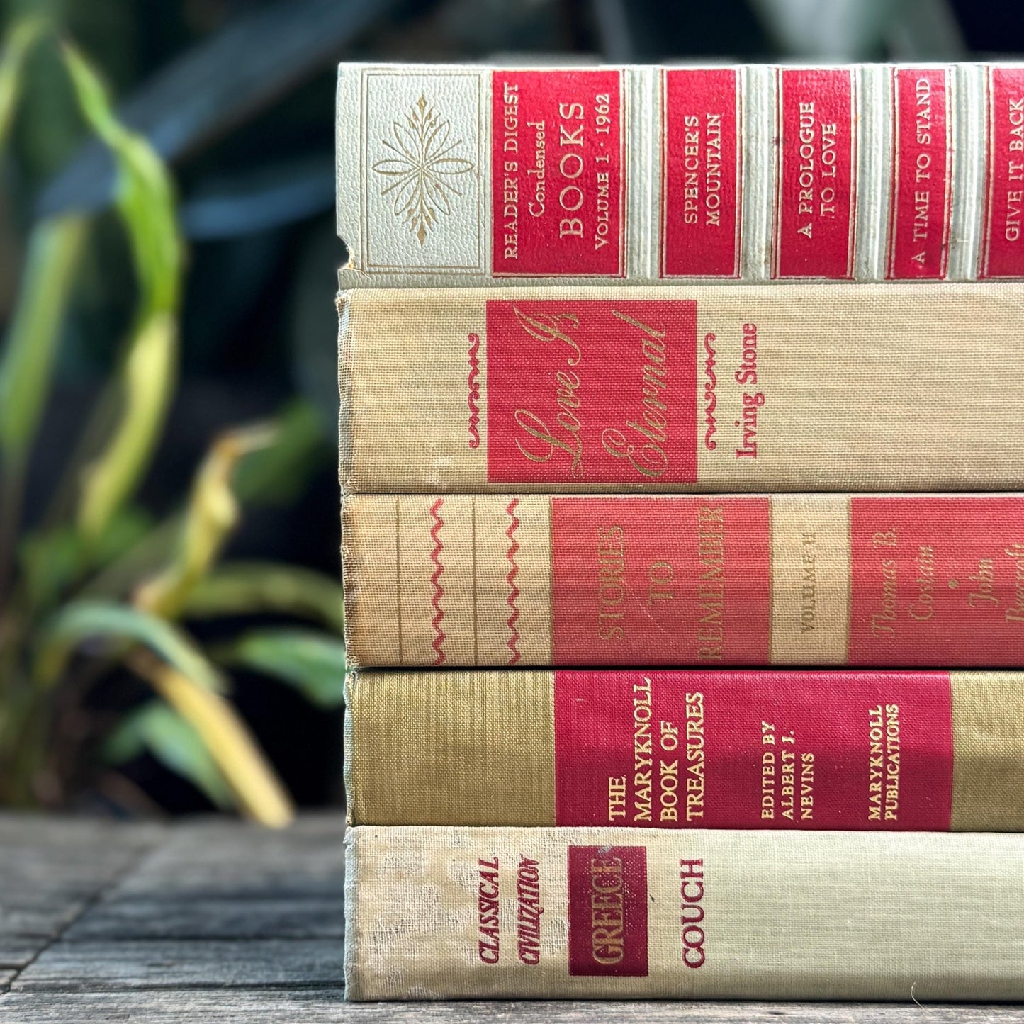 Vintage Mid Century Book Bundle in Beige and Red - Pretty Old Books