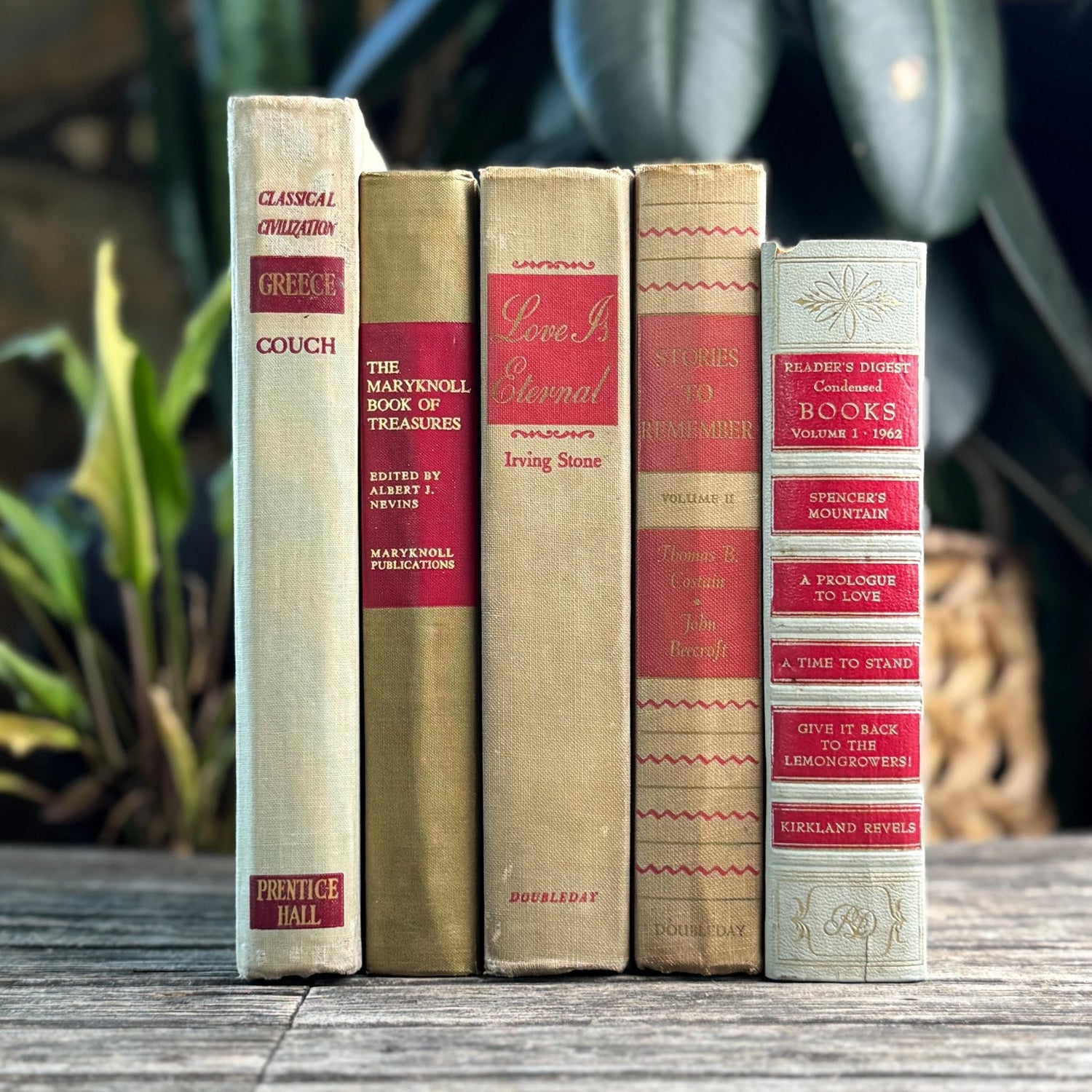 Vintage Mid Century Book Bundle in Beige and Red - Pretty Old Books