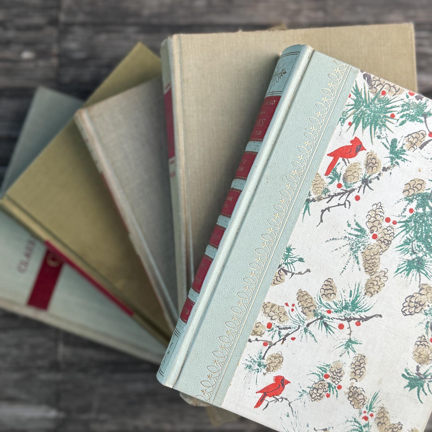 Vintage Mid Century Book Bundle in Beige and Red - Pretty Old Books