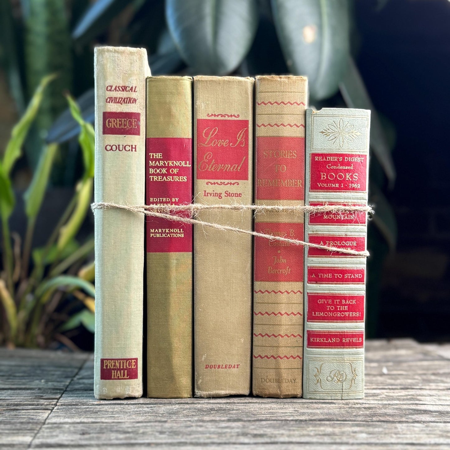 Vintage Mid Century Book Bundle in Beige and Red - Pretty Old Books