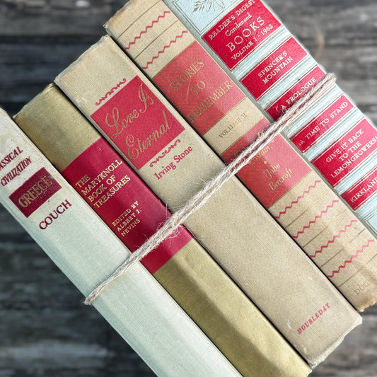 Vintage Mid Century Book Bundle in Beige and Red - Pretty Old Books