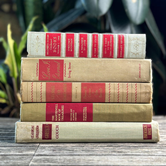 Vintage Mid Century Book Bundle in Beige and Red - Pretty Old Books