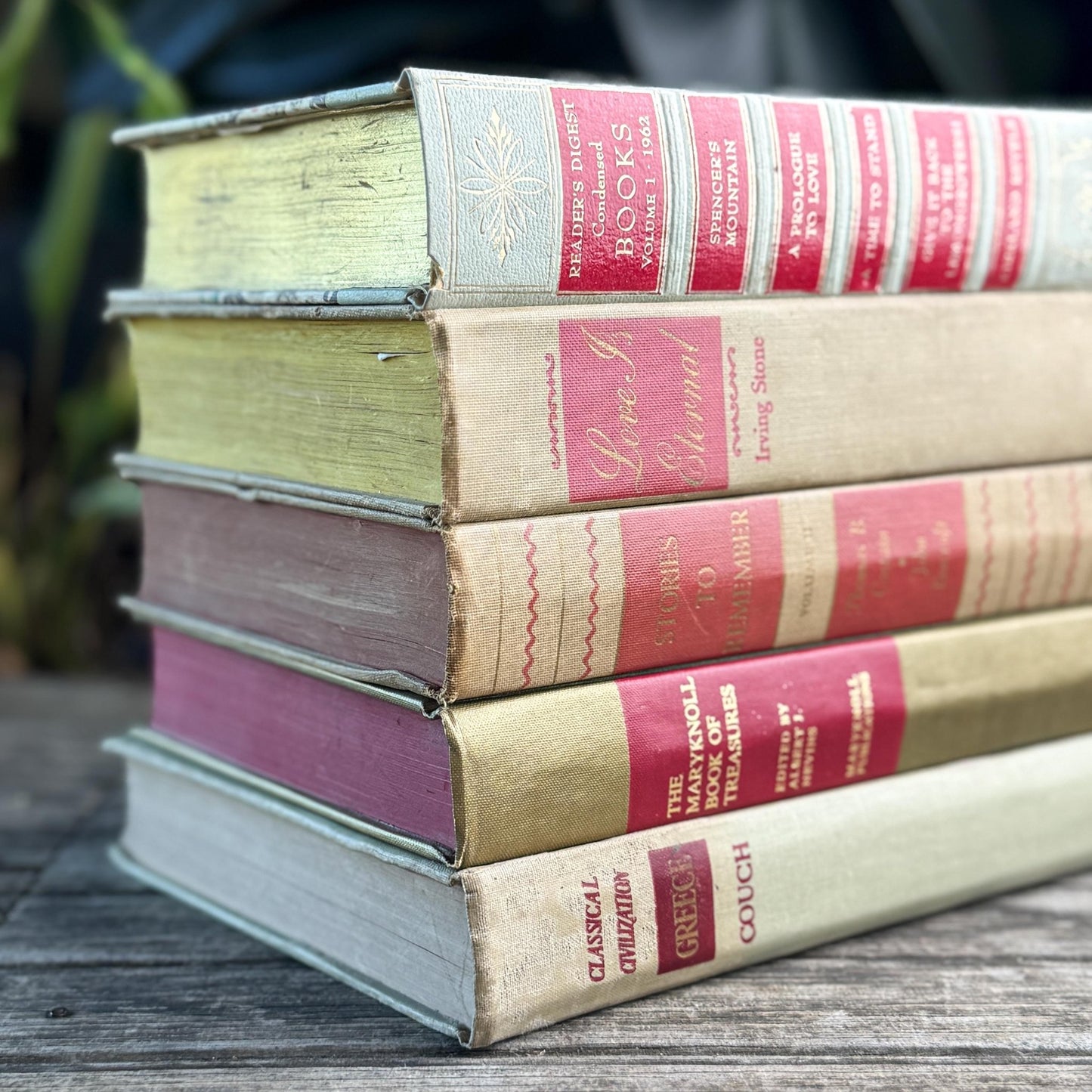 Vintage Mid Century Book Bundle in Beige and Red - Pretty Old Books