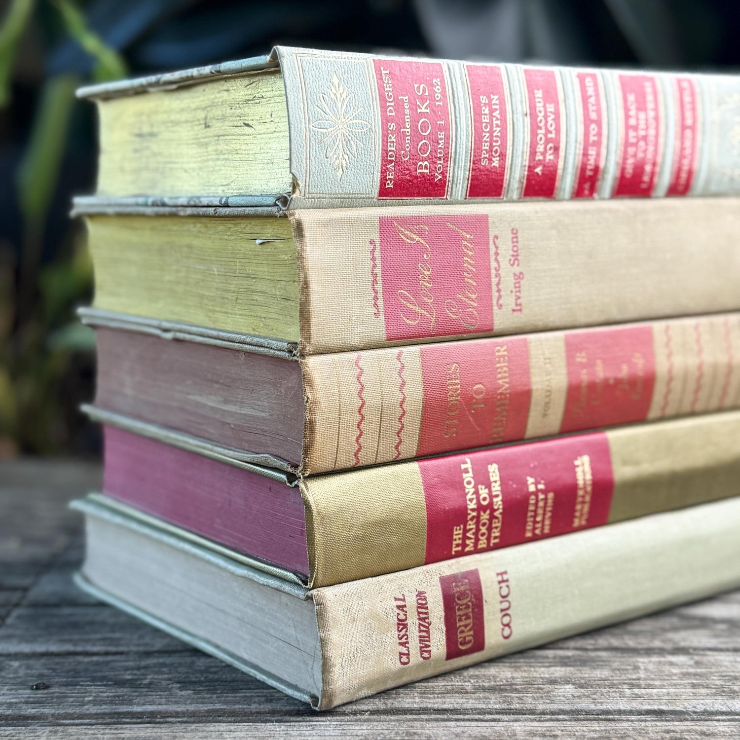 Vintage Mid Century Book Bundle in Beige and Red - Pretty Old Books