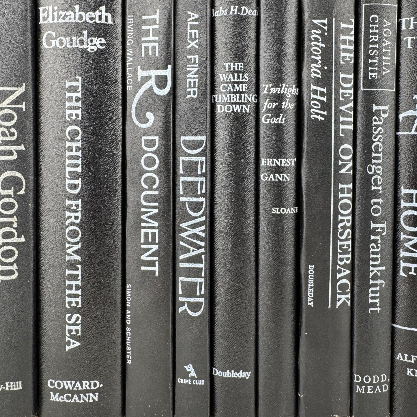Vintage Mid Century Modern Black Books and White Lettering for Bookshelf Decor - Pretty Old Books