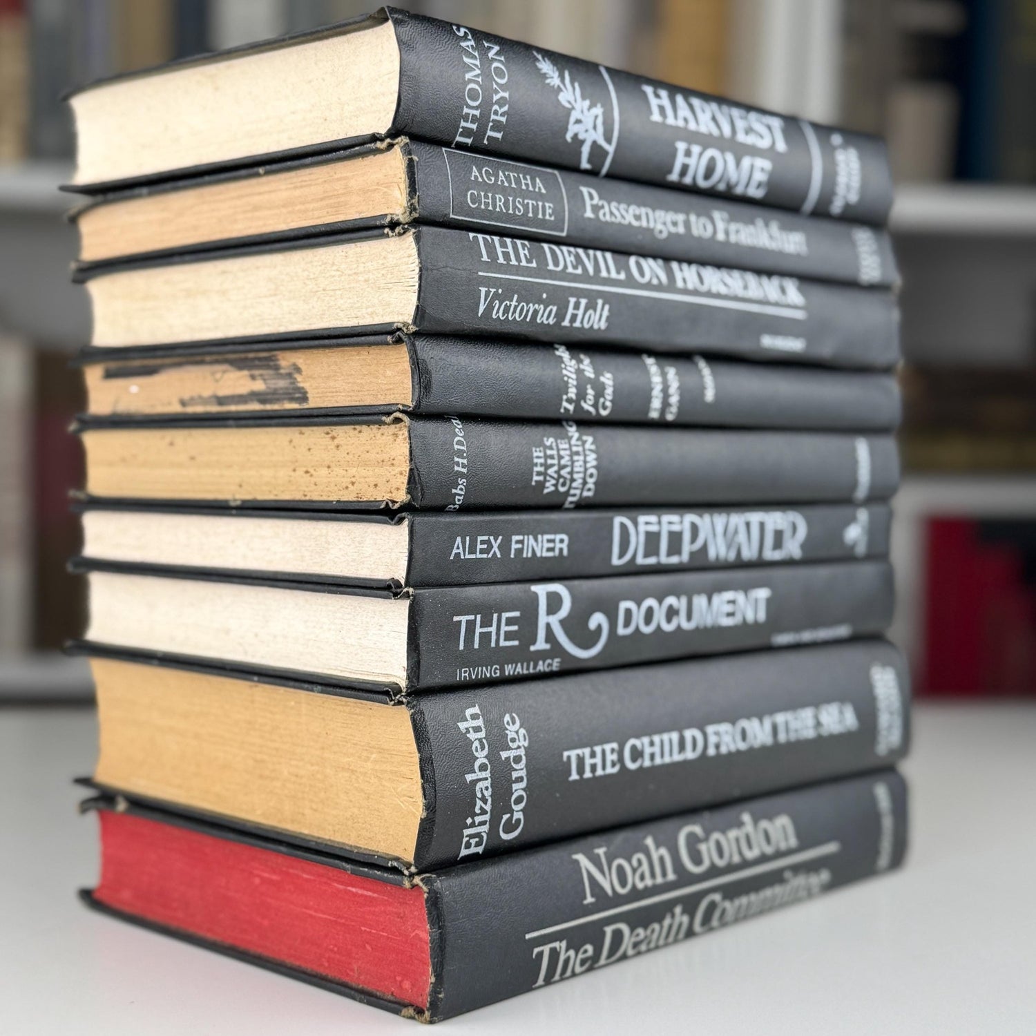 Vintage Mid Century Modern Black Books and White Lettering for Bookshelf Decor - Pretty Old Books