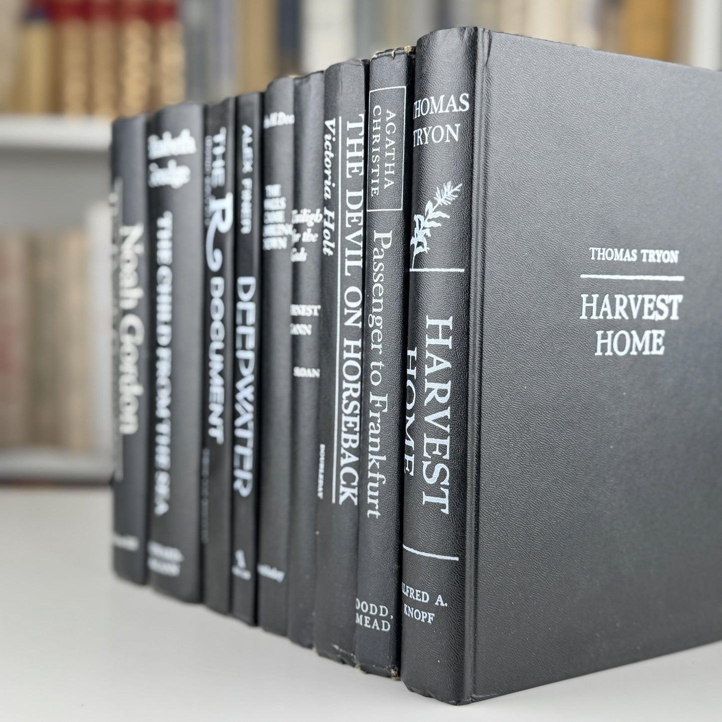 Vintage Mid Century Modern Black Books and White Lettering for Bookshelf Decor - Pretty Old Books