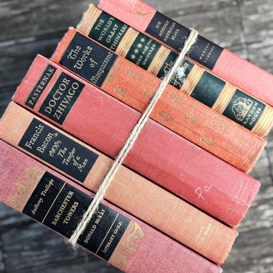 Vintage Mid - Century Modern Coral Red and Black Books for Shelf Styling - Pretty Old Books