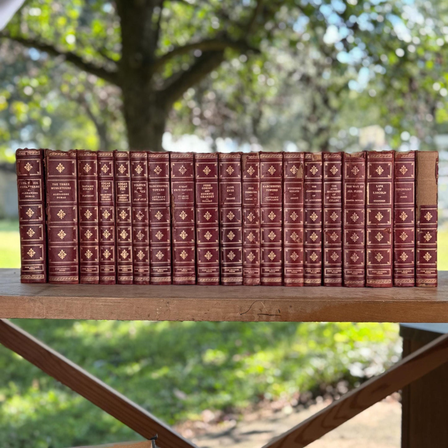 Vintage Mid Century Red & Gold Fine Editions Set – Shabby Decorative Leather Classic Literature Books - Pretty Old Books