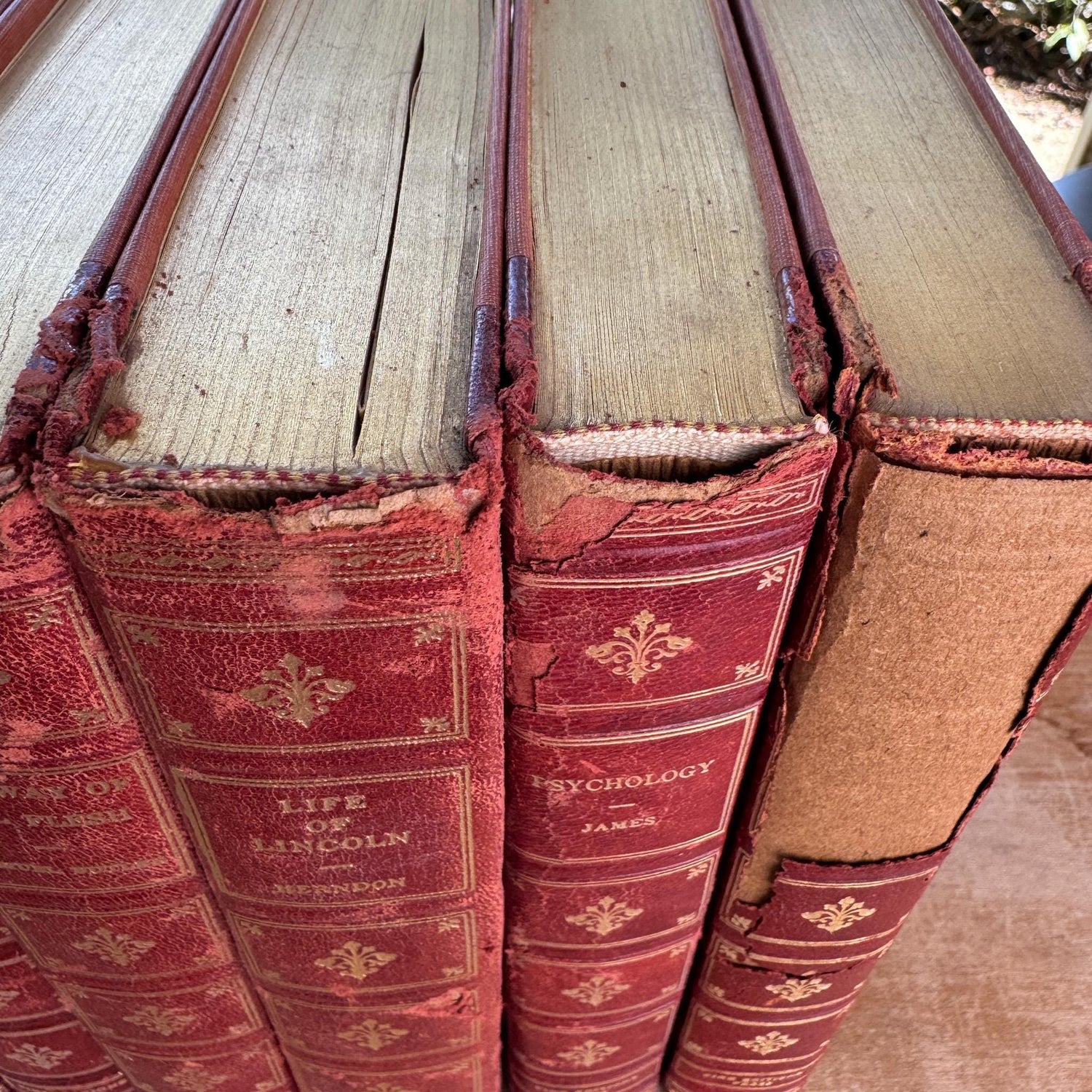 Vintage Mid Century Red & Gold Fine Editions Set – Shabby Decorative Leather Classic Literature Books - Pretty Old Books