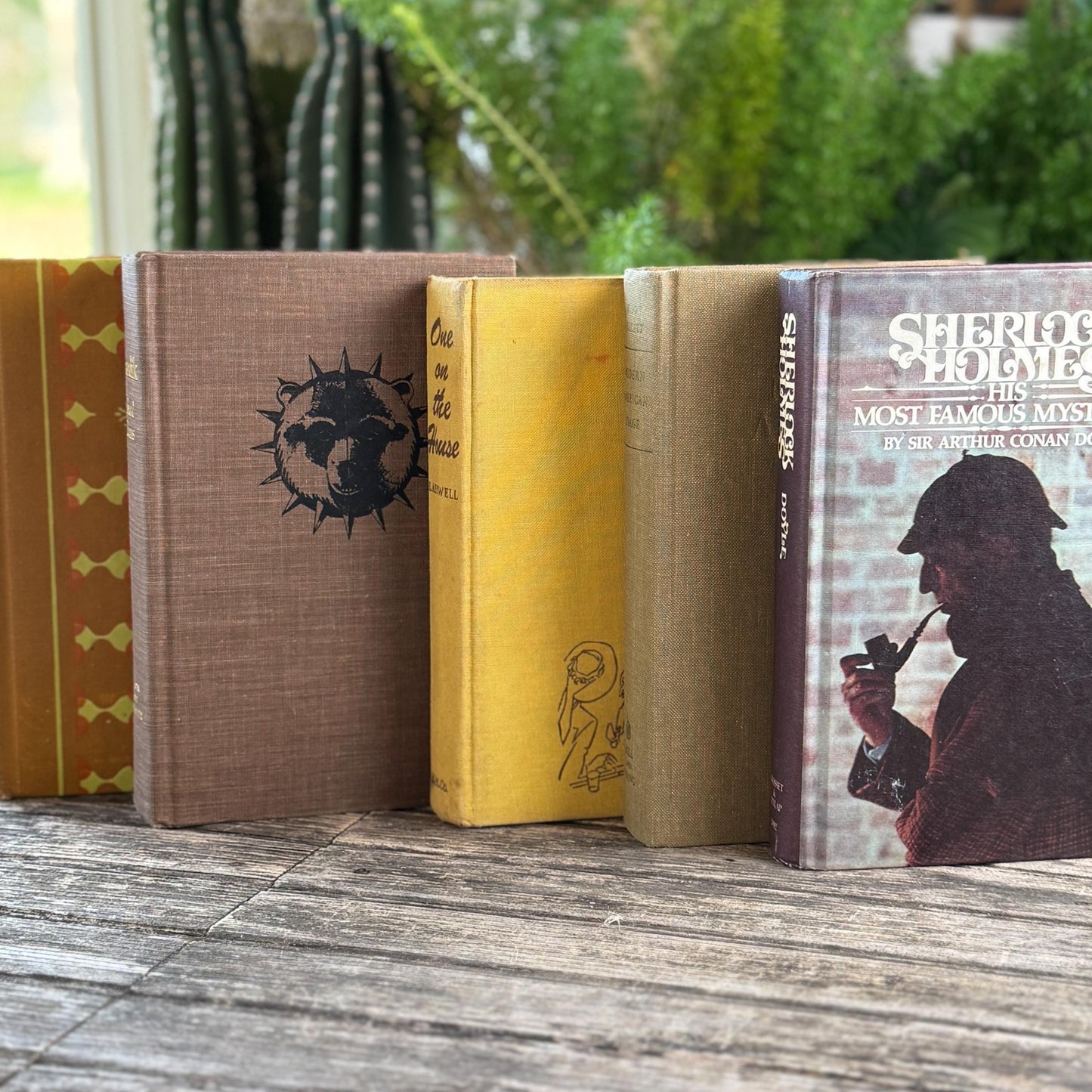 Vintage Mustard and Brown Books for Retro Shelf Styling - Pretty Old Books