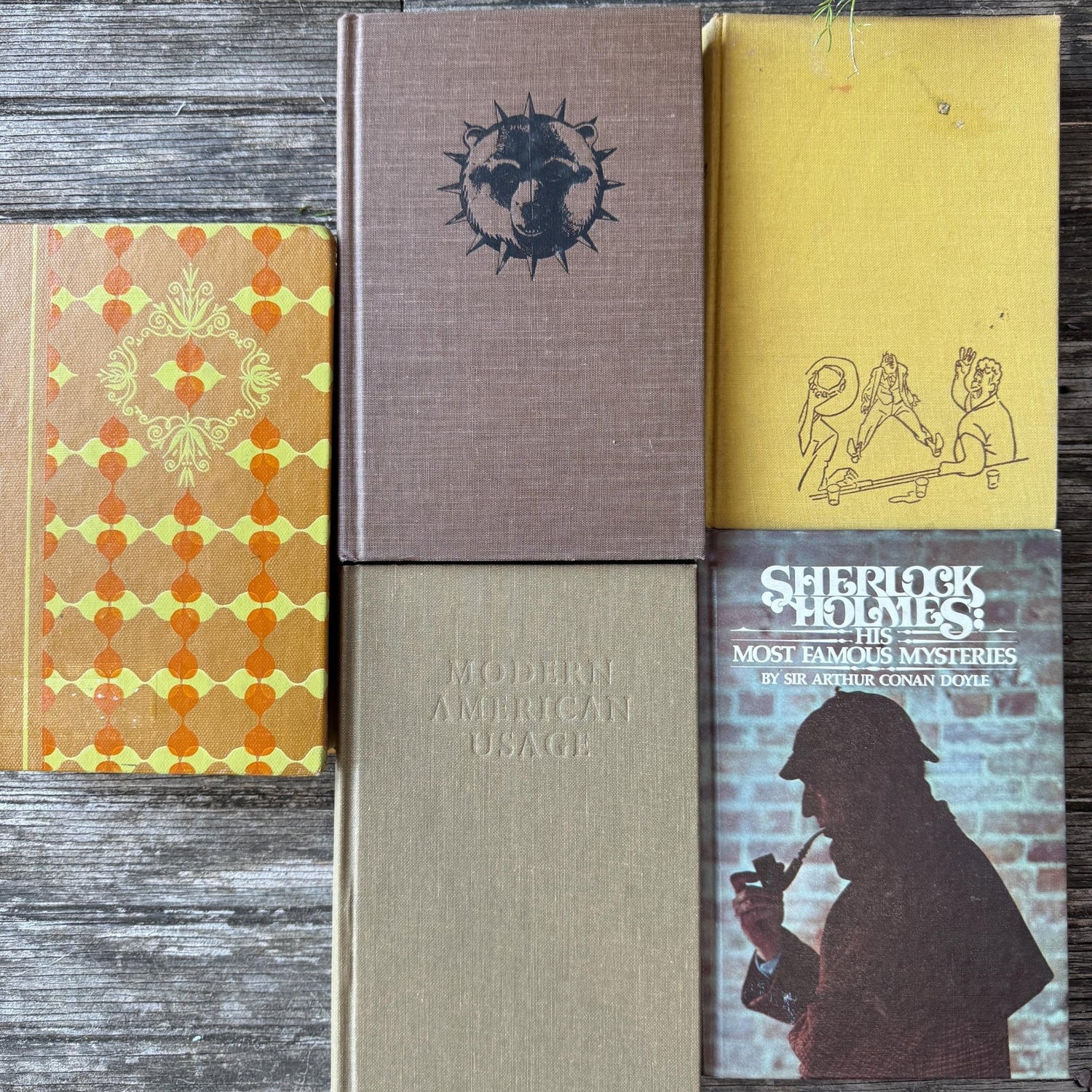 Vintage Mustard and Brown Books for Retro Shelf Styling - Pretty Old Books