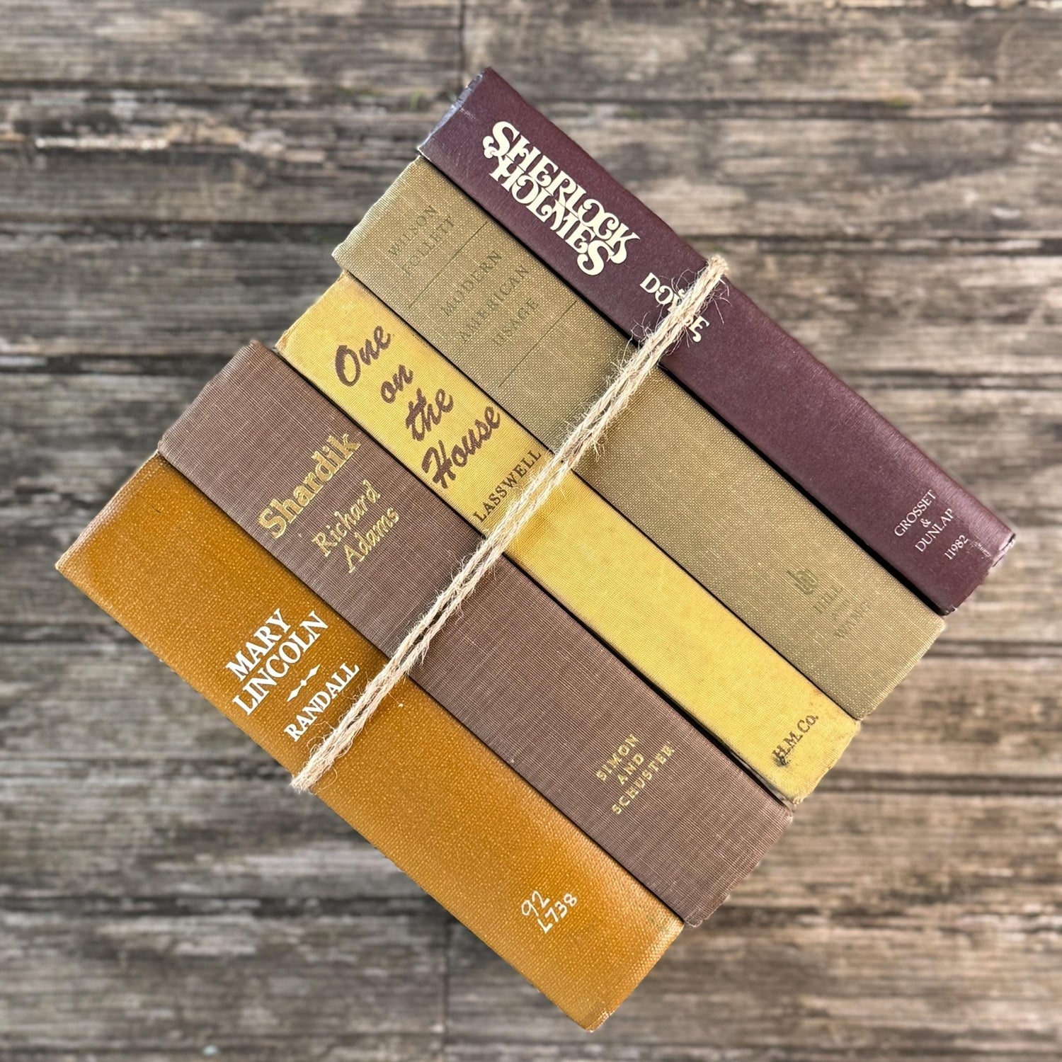 Vintage Mustard and Brown Books for Retro Shelf Styling - Pretty Old Books