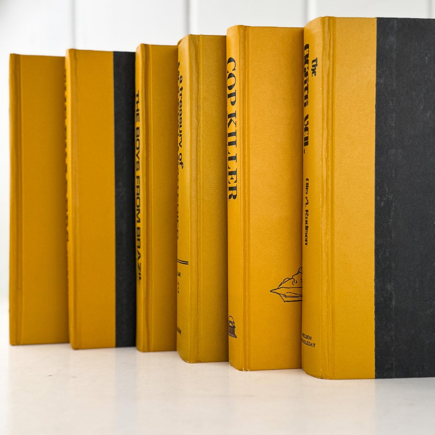 Vintage Mustard Goldenrod Yellow and Black Book Set for Retro 1970s Shelf Styling - Pretty Old Books