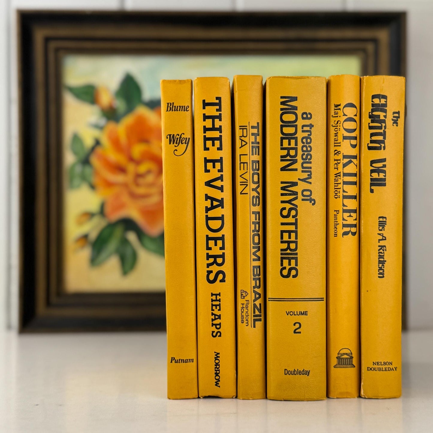 Vintage Mustard Goldenrod Yellow and Black Book Set for Retro 1970s Shelf Styling - Pretty Old Books