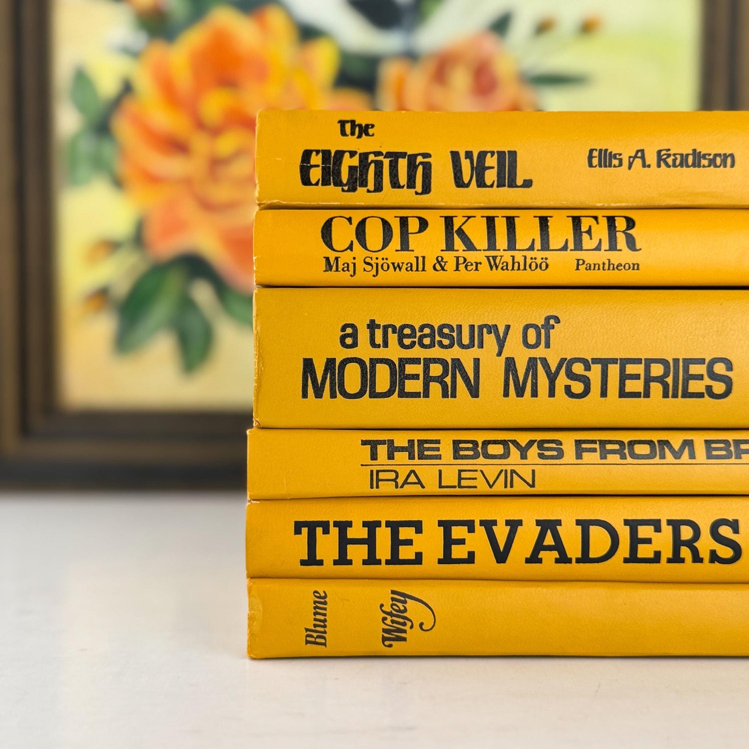 Vintage Mustard Goldenrod Yellow and Black Book Set for Retro 1970s Shelf Styling - Pretty Old Books