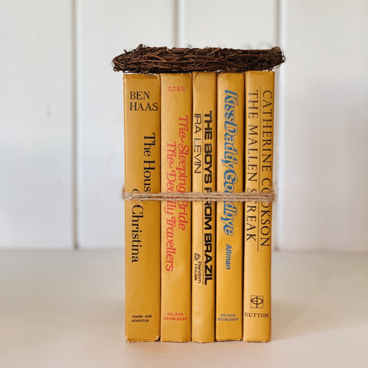 Vintage Mustard Yellow Books for Decor, Farmhouse Decor, Bookshelf Decor - Pretty Old Books