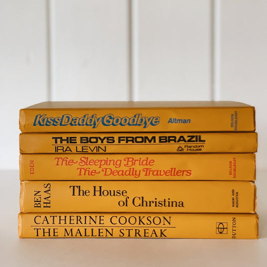 Vintage Mustard Yellow Books for Decor, Farmhouse Decor, Bookshelf Decor - Pretty Old Books