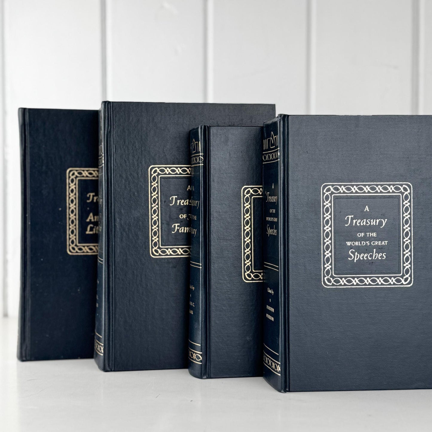 Vintage Navy Blue and Gold Book Set of Literature, Quotes, Essays - Pretty Old Books