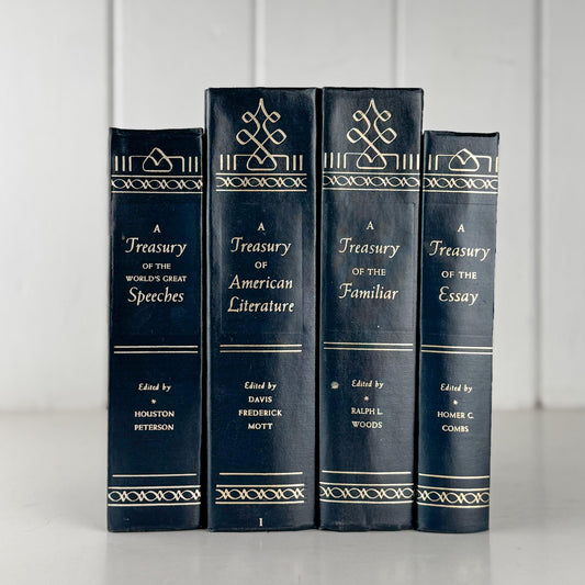 Vintage Navy Blue and Gold Book Set of Literature, Quotes, Essays - Pretty Old Books