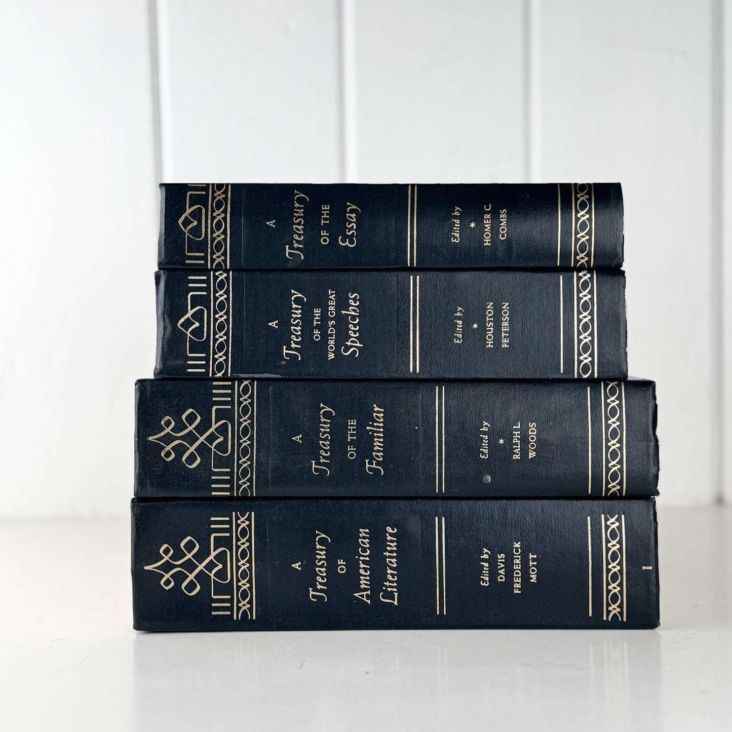 Vintage Navy Blue and Gold Book Set of Literature, Quotes, Essays - Pretty Old Books