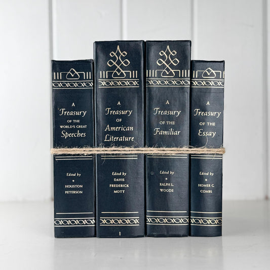 Vintage Navy Blue and Gold Book Set of Literature, Quotes, Essays - Pretty Old Books