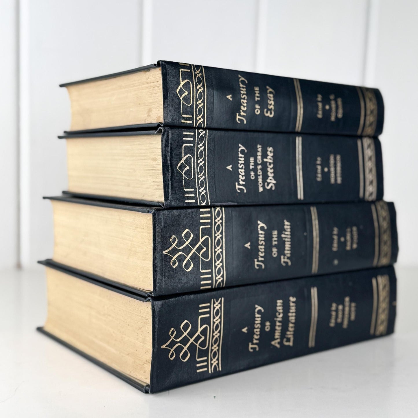 Vintage Navy Blue and Gold Book Set of Literature, Quotes, Essays - Pretty Old Books