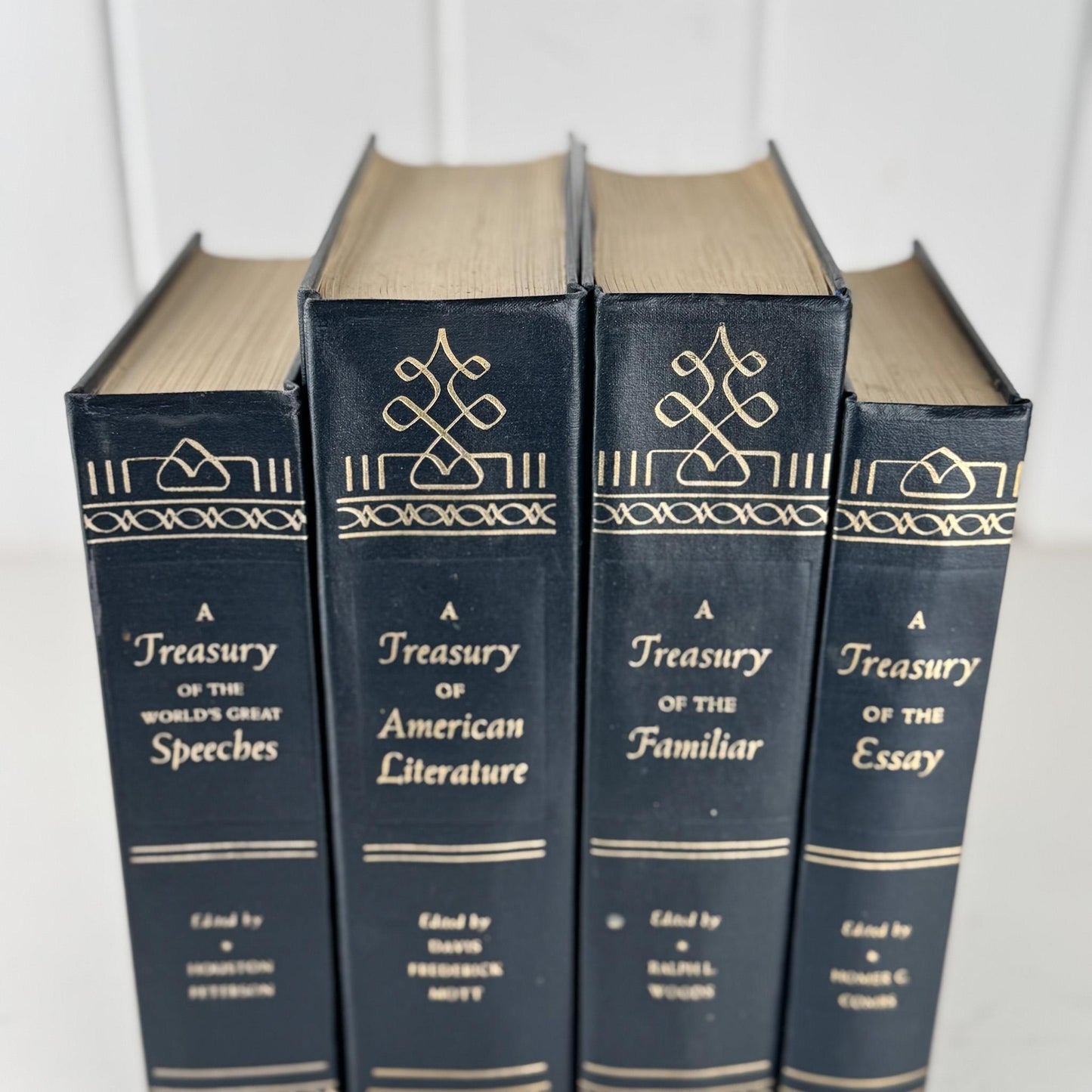 Vintage Navy Blue and Gold Book Set of Literature, Quotes, Essays - Pretty Old Books