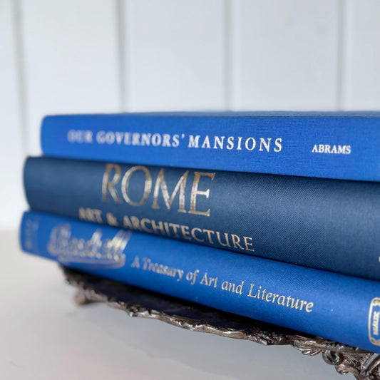 Vintage Navy Blue Coffee Table Books For Decor, History and Culture Large Book Set for Bookshelf Styling - Pretty Old Books