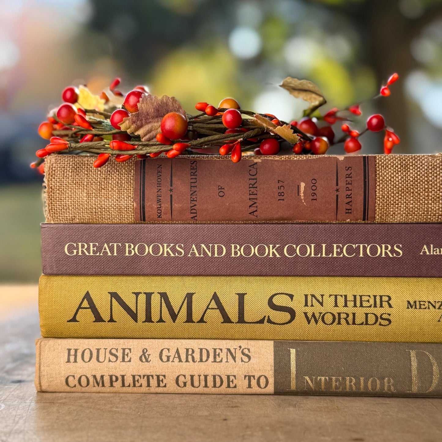 Vintage Neutral Coffee Table Book Bundle in Taupe, Brown, and Goldenrod - Pretty Old Books