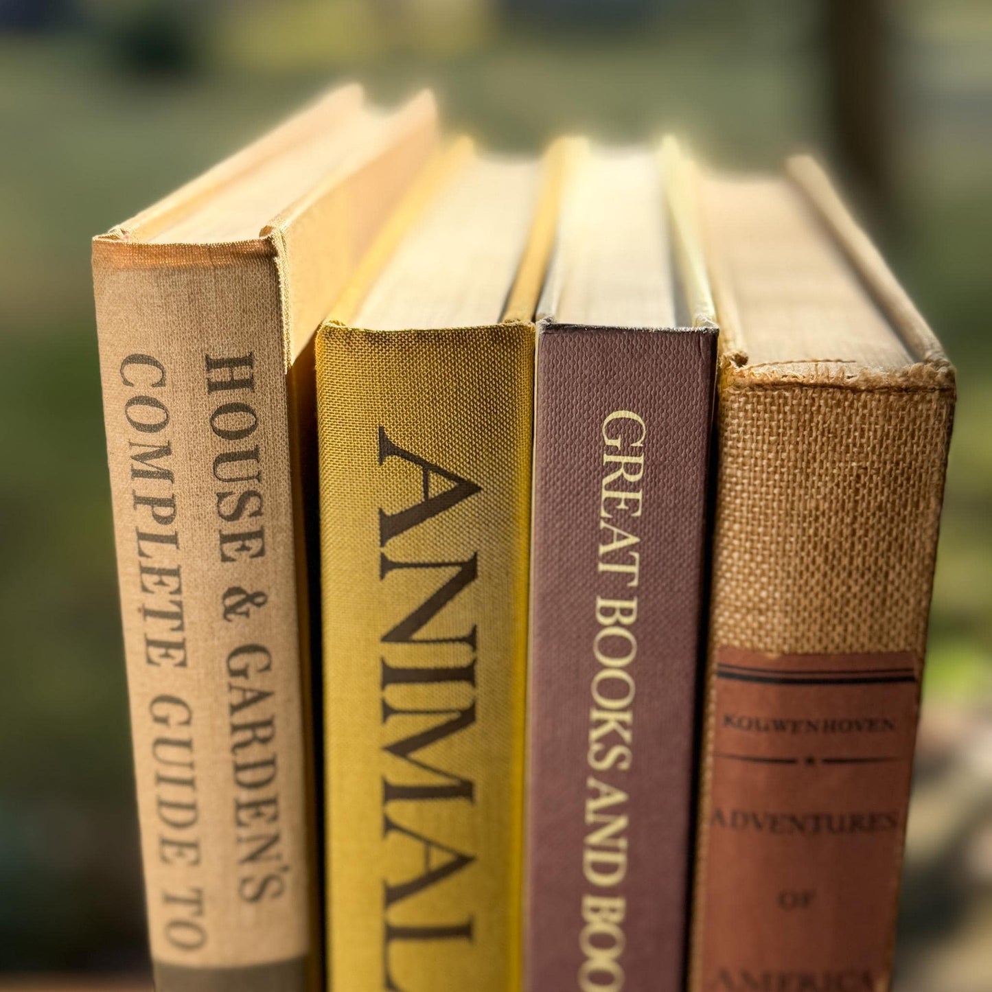Vintage Neutral Coffee Table Book Bundle in Taupe, Brown, and Goldenrod - Pretty Old Books