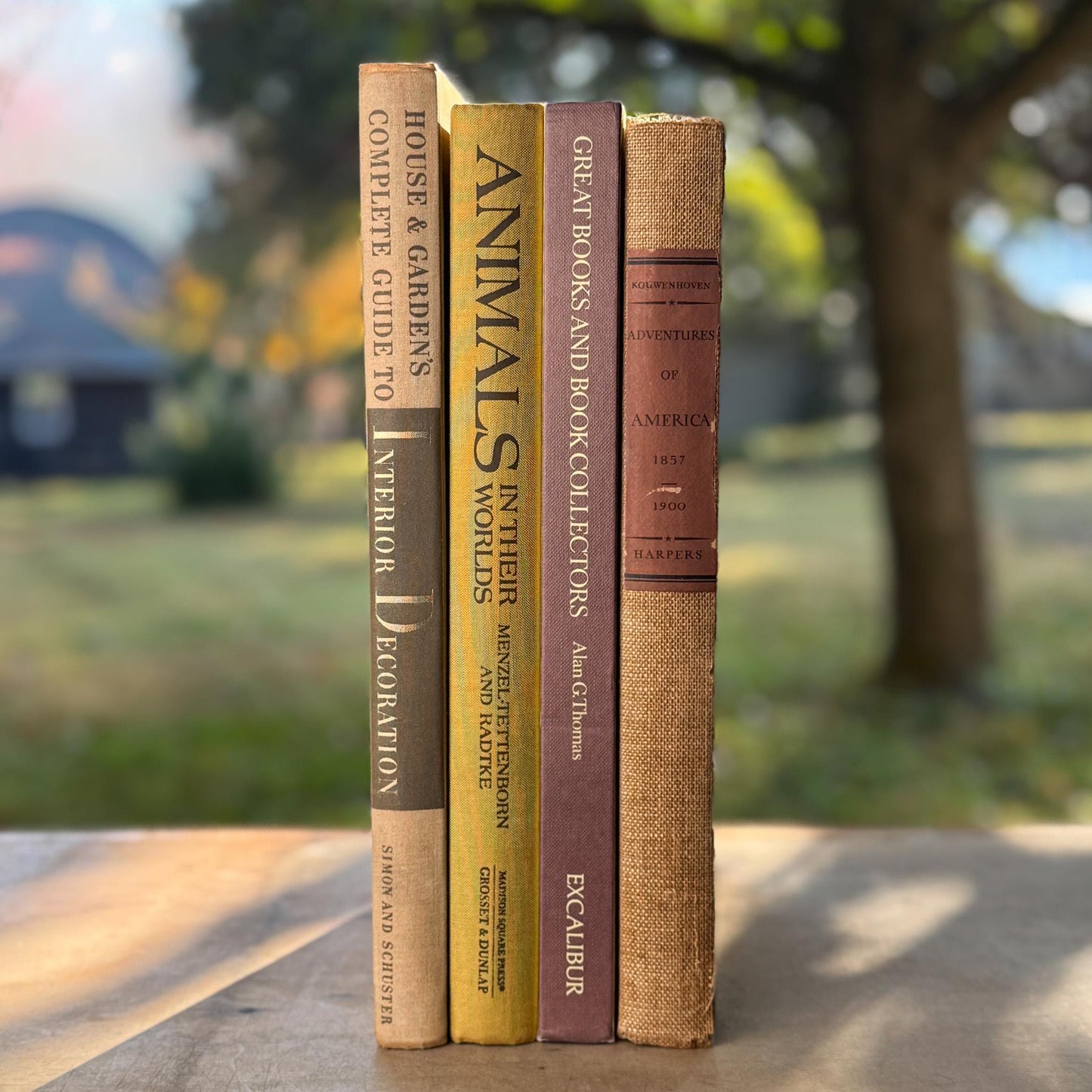 Vintage Neutral Coffee Table Book Bundle in Taupe, Brown, and Goldenrod - Pretty Old Books