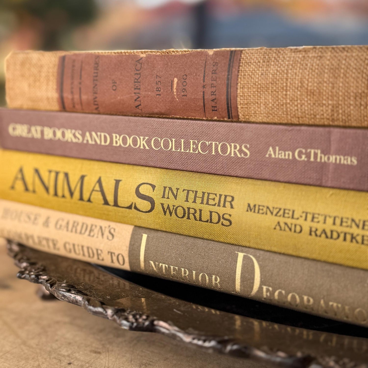 Vintage Neutral Coffee Table Book Bundle in Taupe, Brown, and Goldenrod - Pretty Old Books