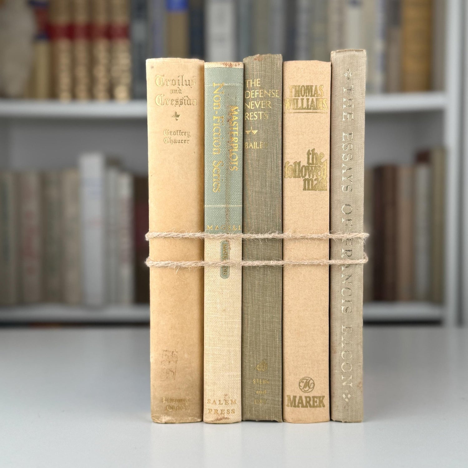Vintage Neutral Tan and Cream Book Set for Bookshelf Decor - Pretty Old Books