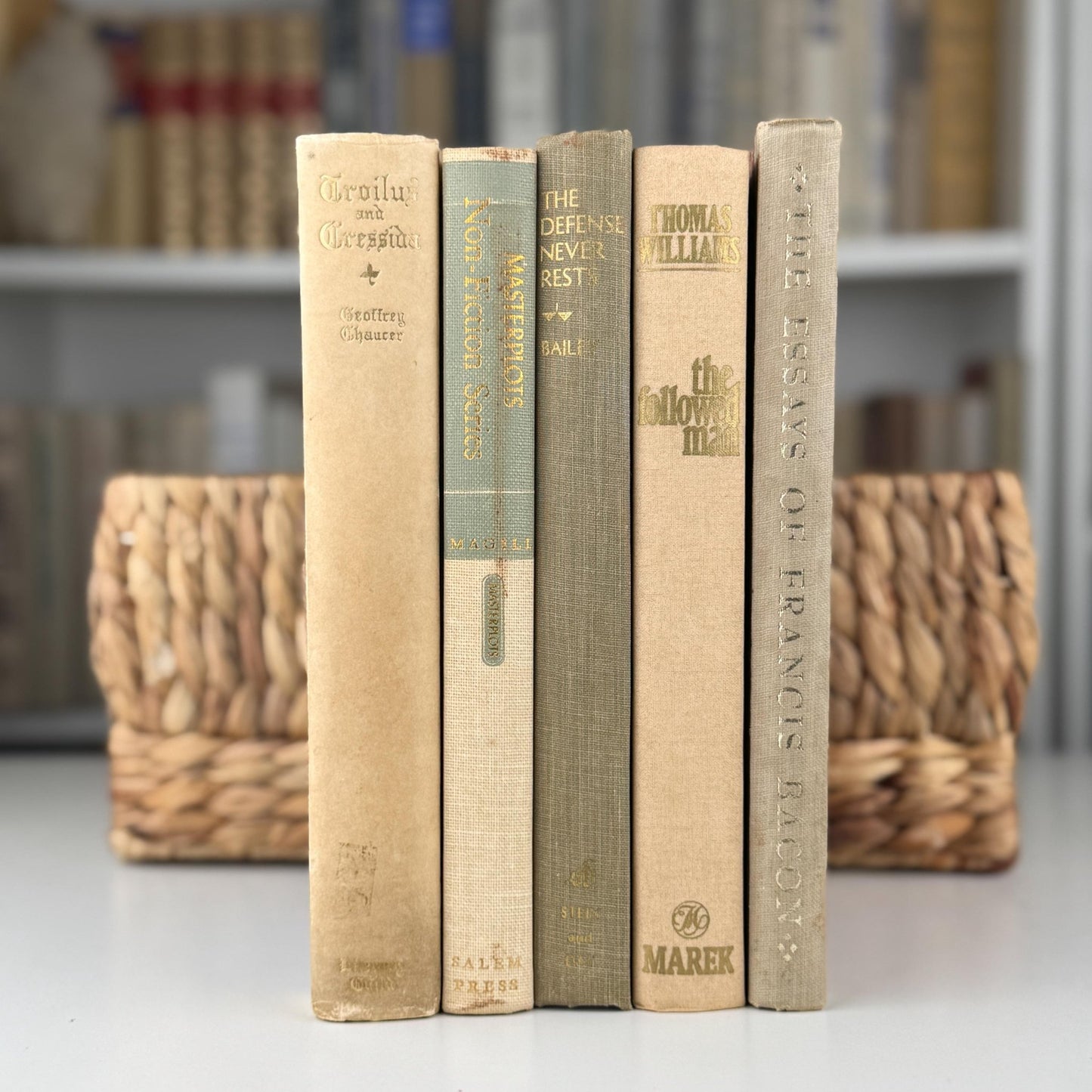 Vintage Neutral Tan and Cream Book Set for Bookshelf Decor - Pretty Old Books