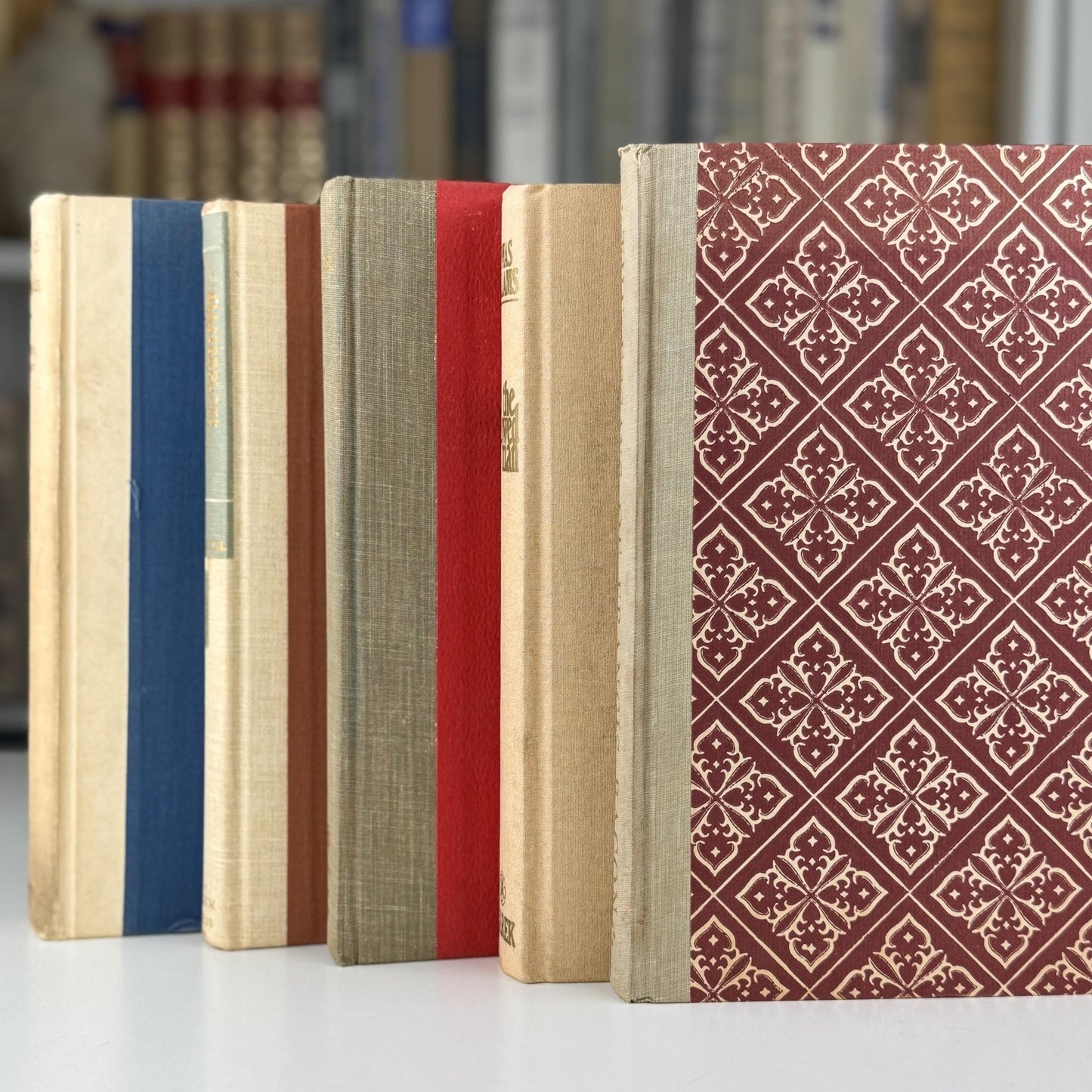 Vintage Neutral Tan and Cream Book Set for Bookshelf Decor - Pretty Old Books