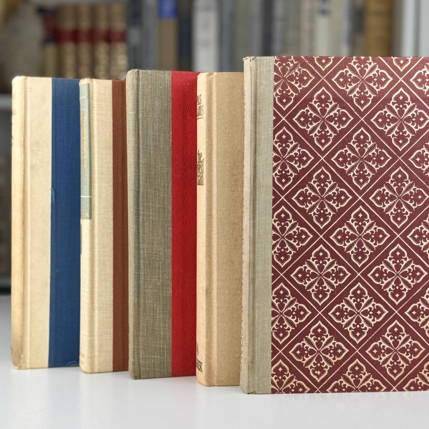 Vintage Neutral Tan and Cream Book Set for Bookshelf Decor - Pretty Old Books