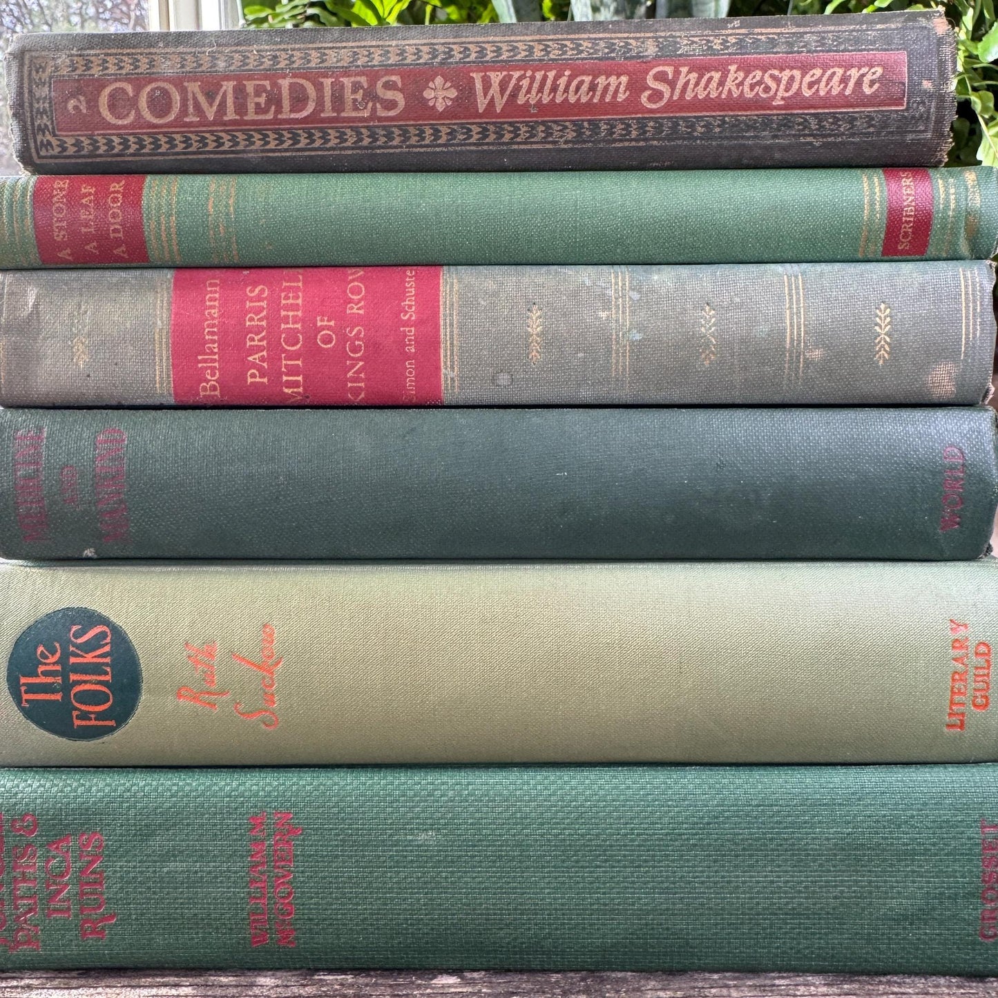 Vintage Olive Green Books for Mid Century Shelf Styling - Pretty Old Books