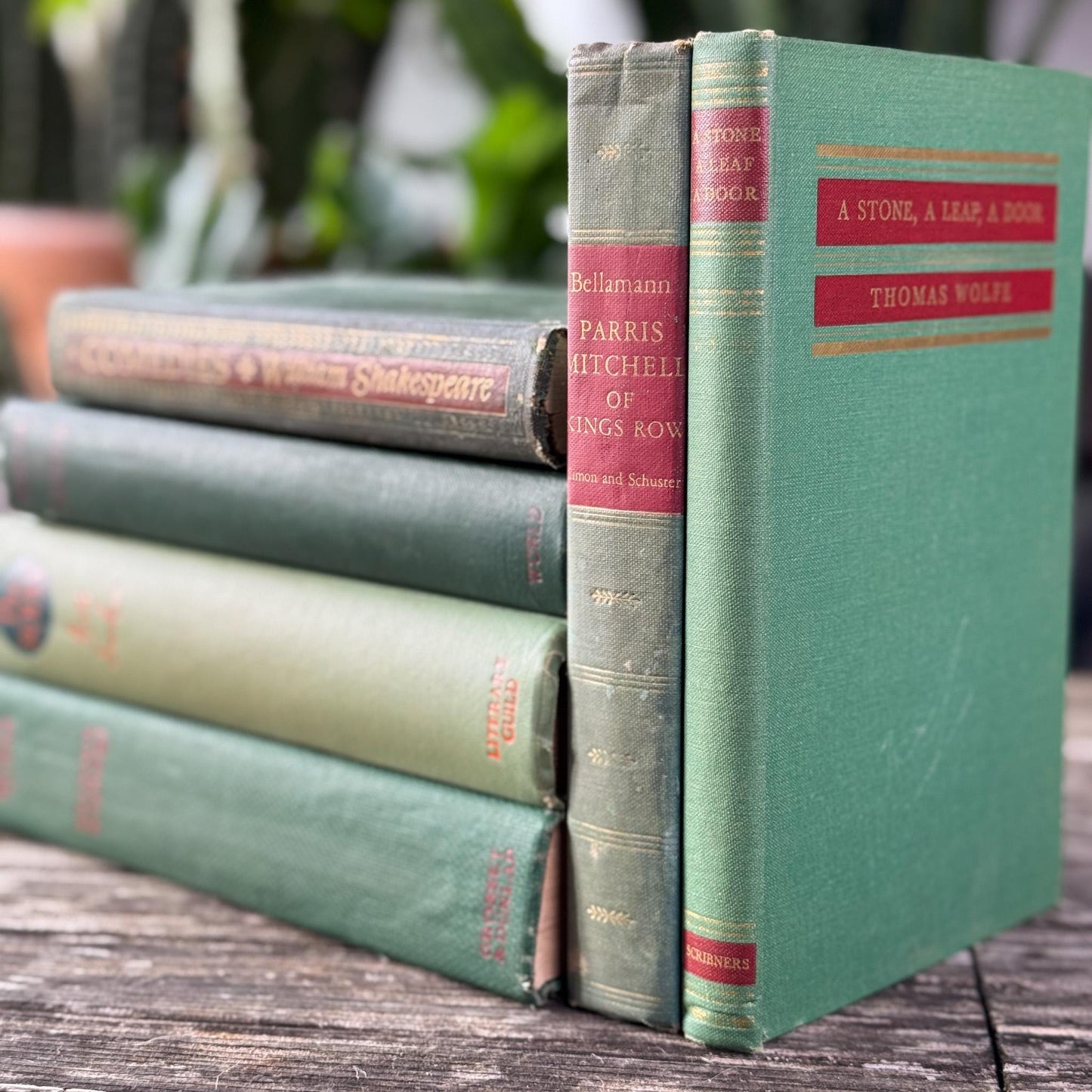 Vintage Olive Green Books for Mid Century Shelf Styling - Pretty Old Books
