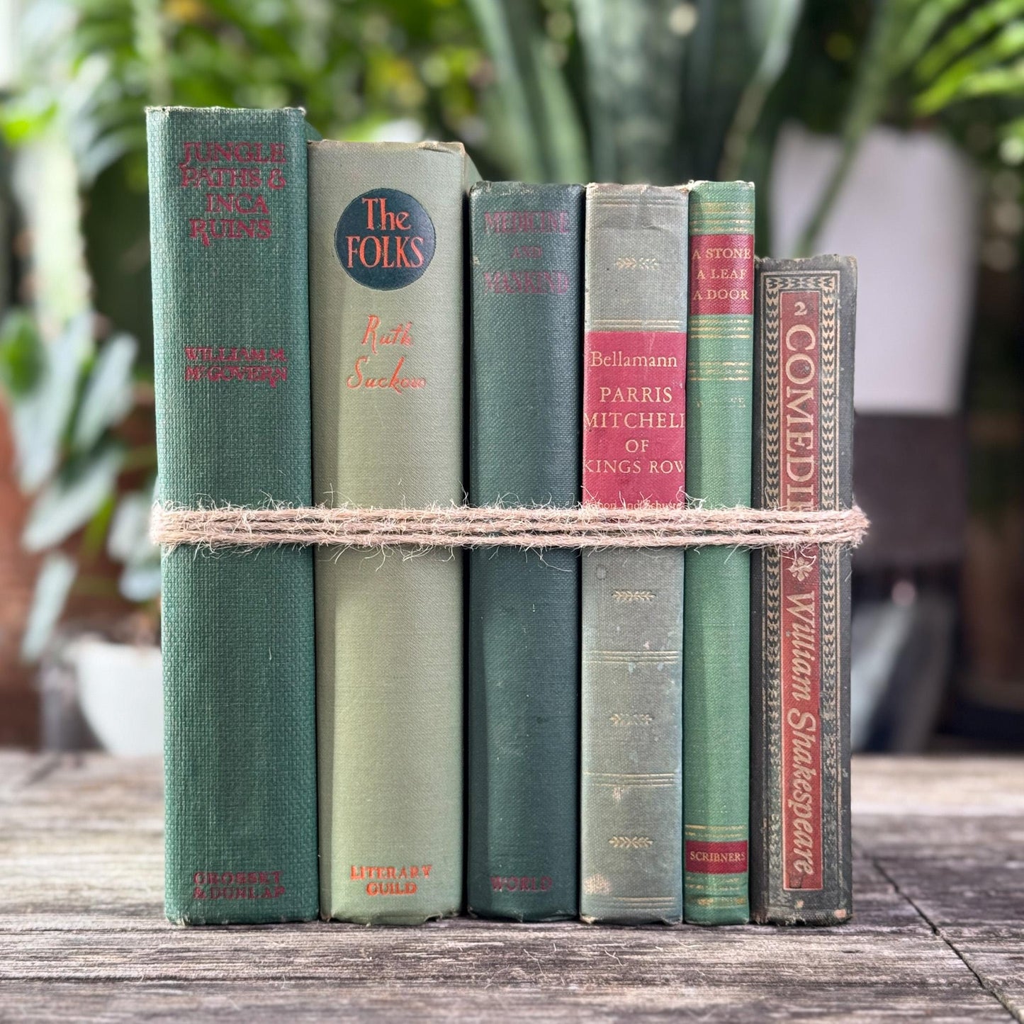 Vintage Olive Green Books for Mid Century Shelf Styling - Pretty Old Books