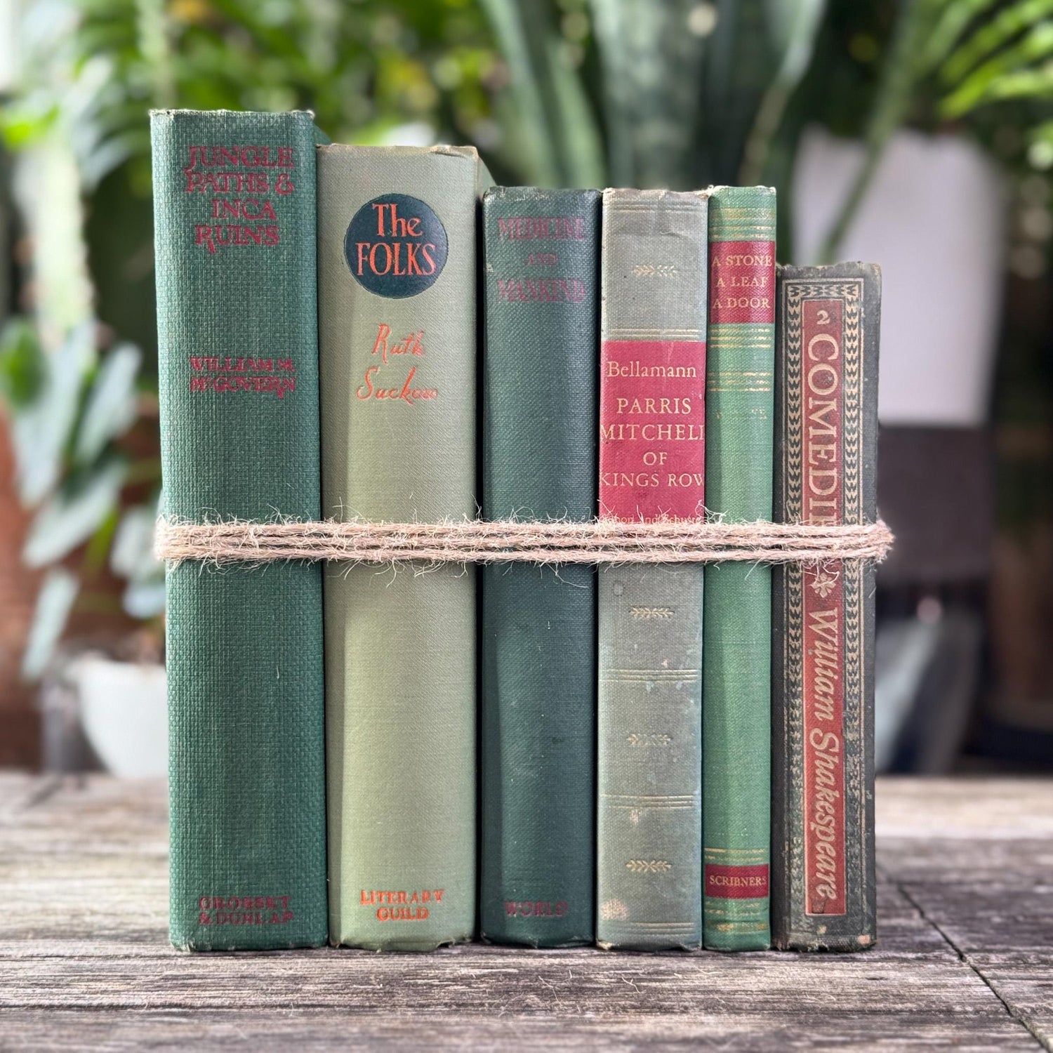 Vintage Olive Green Books for Mid Century Shelf Styling - Pretty Old Books