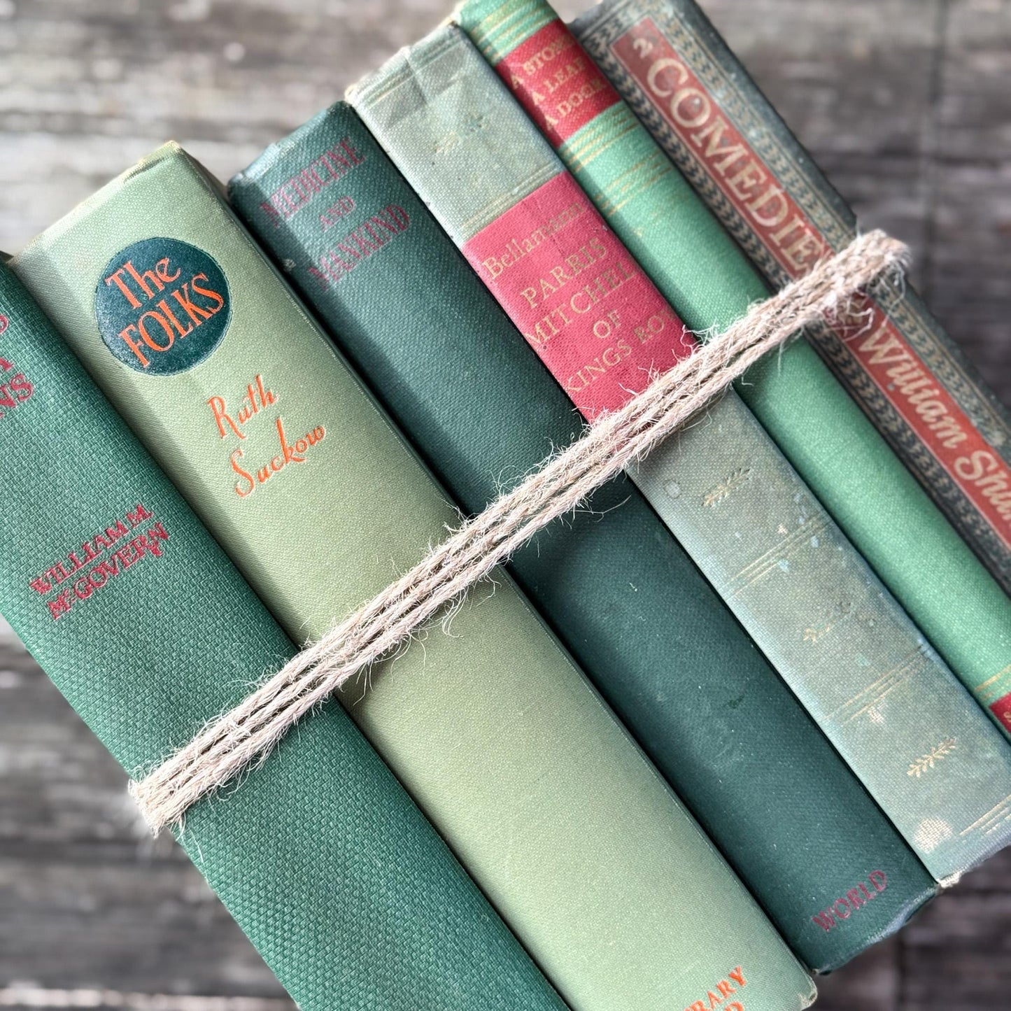 Vintage Olive Green Books for Mid Century Shelf Styling - Pretty Old Books