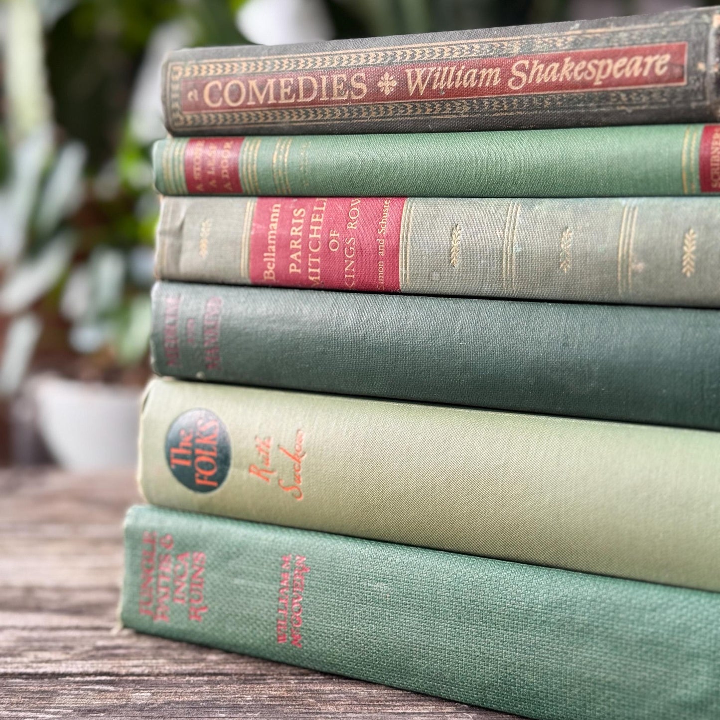 Vintage Olive Green Books for Mid Century Shelf Styling - Pretty Old Books