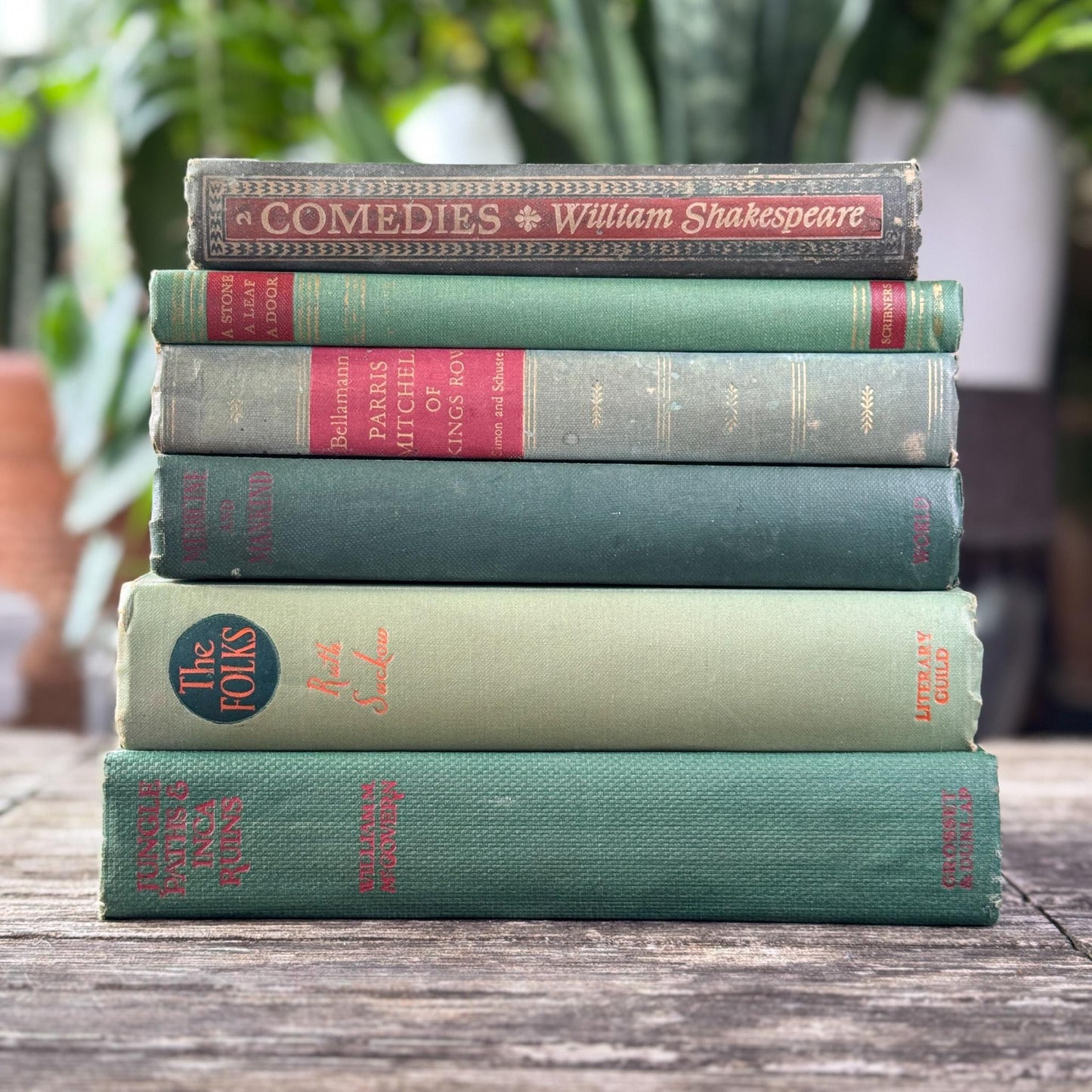 Vintage Olive Green Books for Mid Century Shelf Styling - Pretty Old Books
