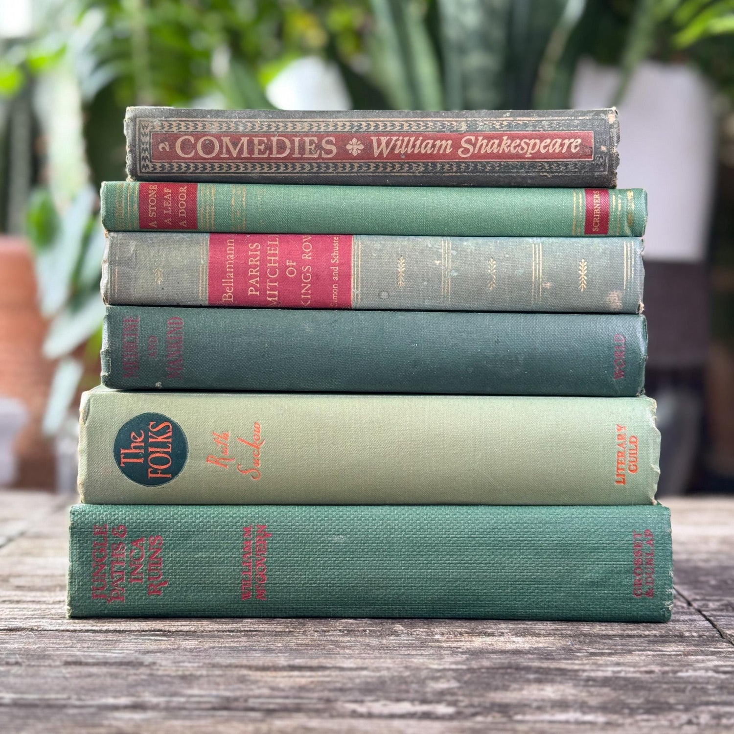 Vintage Olive Green Books for Mid Century Shelf Styling - Pretty Old Books